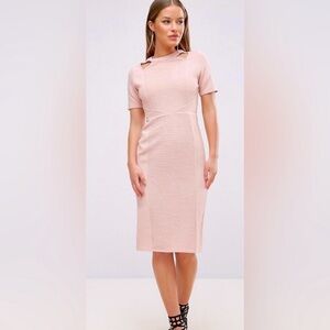 ASOS Short Sleeve Textured Structured Midi Dress with Shoulder Cut Outs in Pink